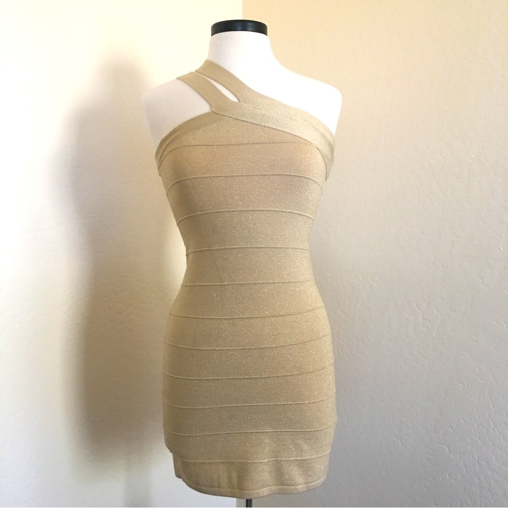 Forever 21 One Shoulder Gold Dress, Size S